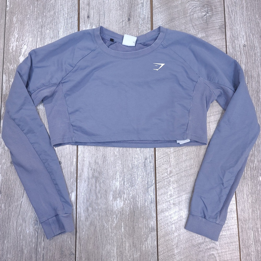 Gymshark Cropped Sweatshirt Womens S Blue Purple Training Raglan Pullover Top